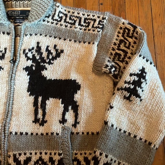 Vintage Ralph Lauren reindeer and pine tree motif bomber sweater, size small - Picture 5 of 9